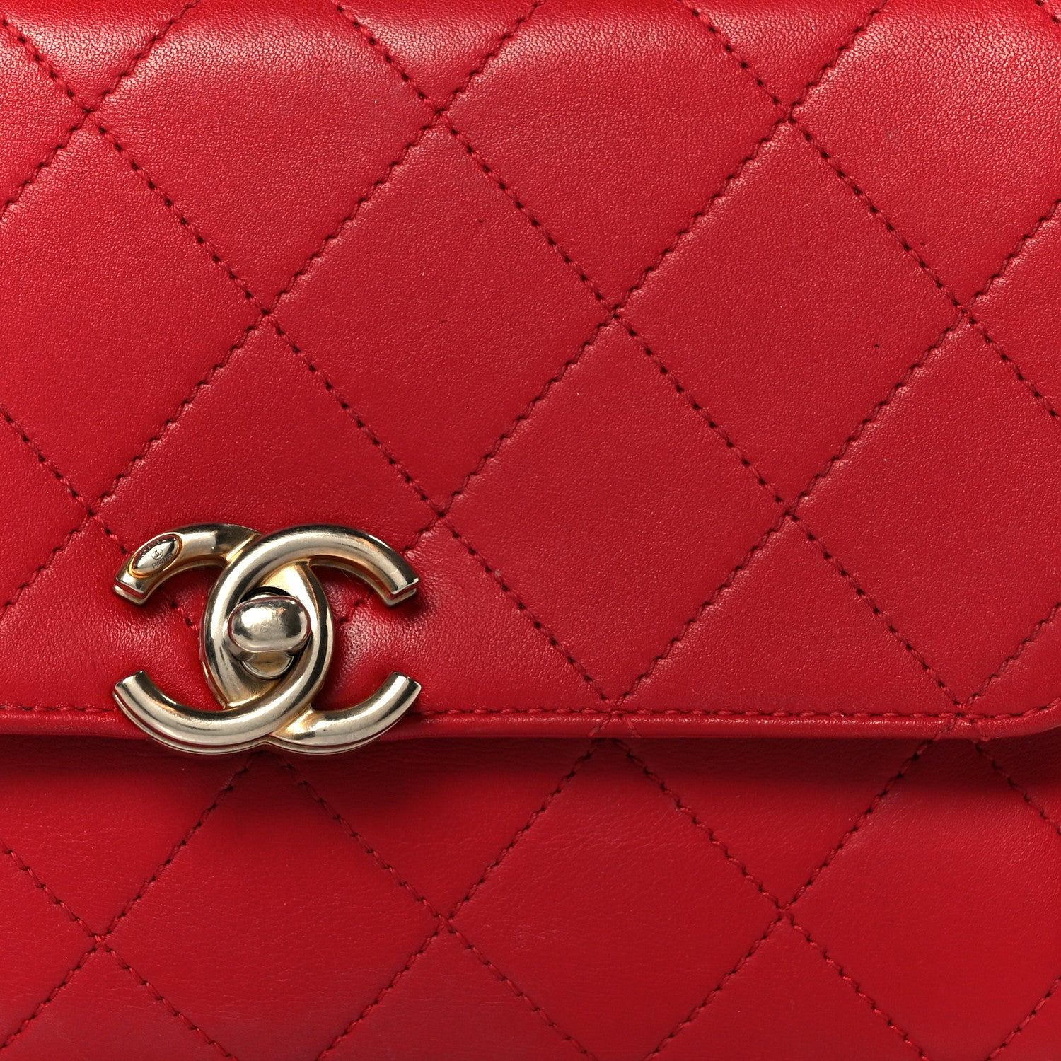 Chanel Lambskin Stitched Pearl Logo Top Handle Flap Red 9 of 11