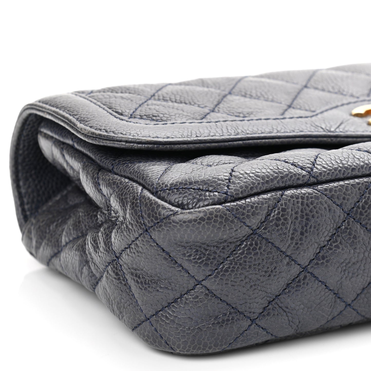 Crumpled Grained Calfskin Small Two Tone Flap Navy