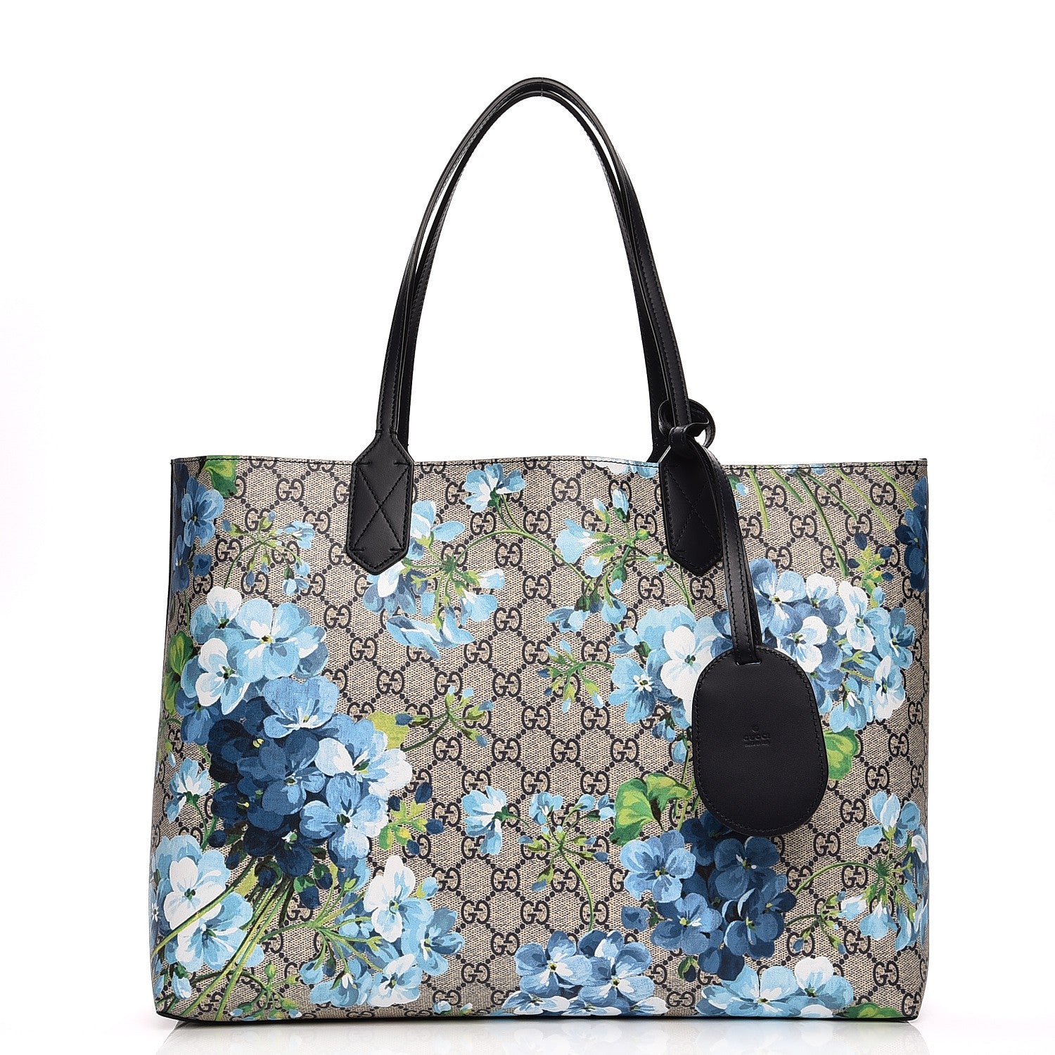 Gucci GG Supreme Monogram Blooms Medium Reversible Tote Beige Blue Navy 1 of 14