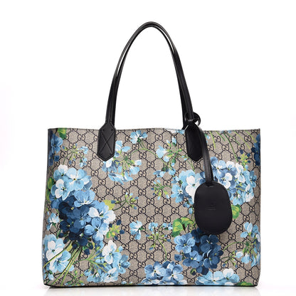 Gucci GG Supreme Monogram Blooms Medium Reversible Tote Beige Blue Navy 1 of 14