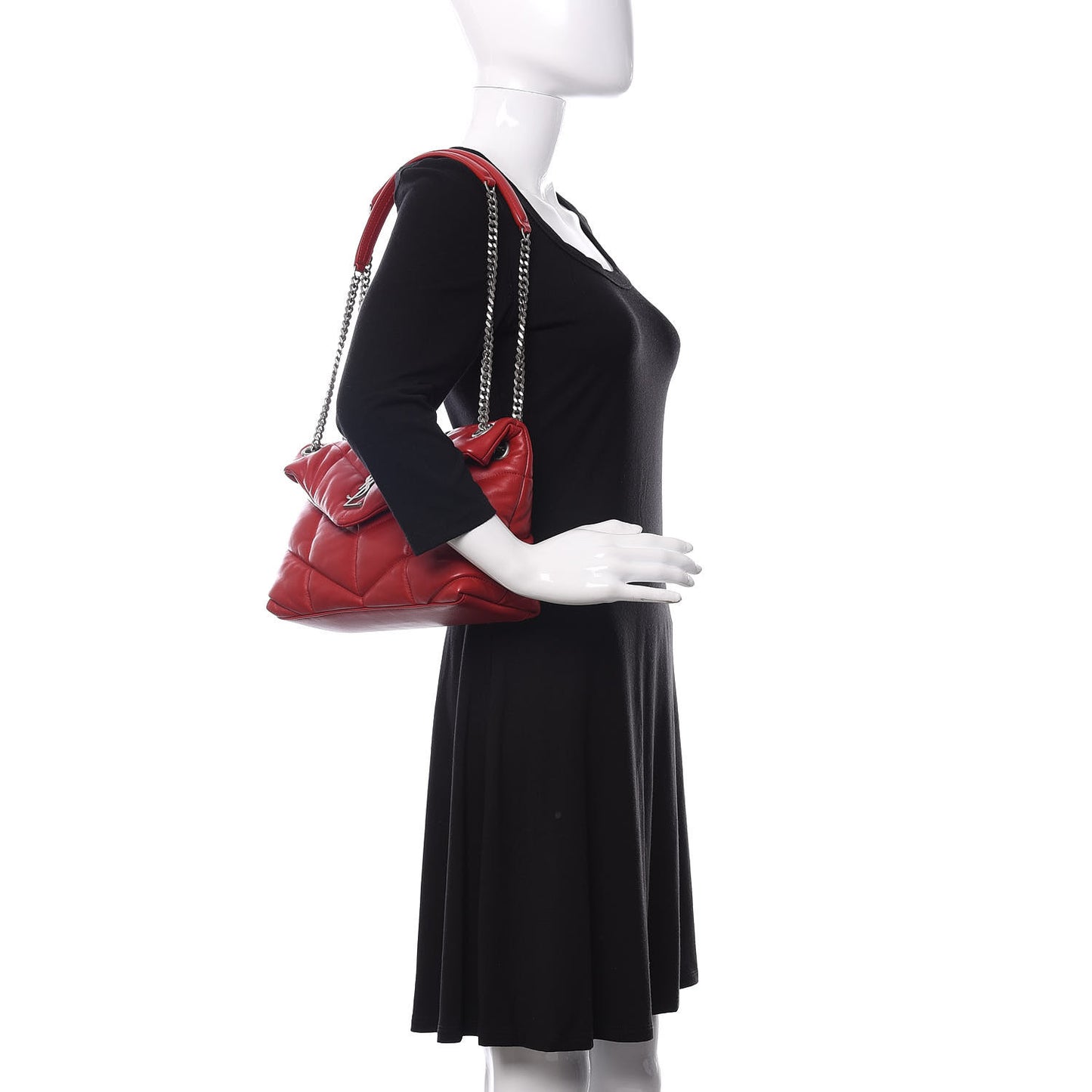 Lambskin Quilted Small Loulou Puffer Monogram Chain Satchel Red