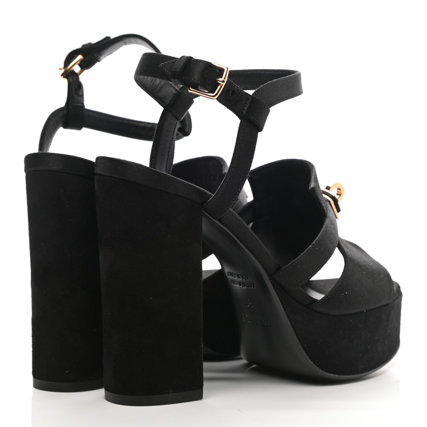 Suede Goatskin Satin Calas Sandals 36 Black