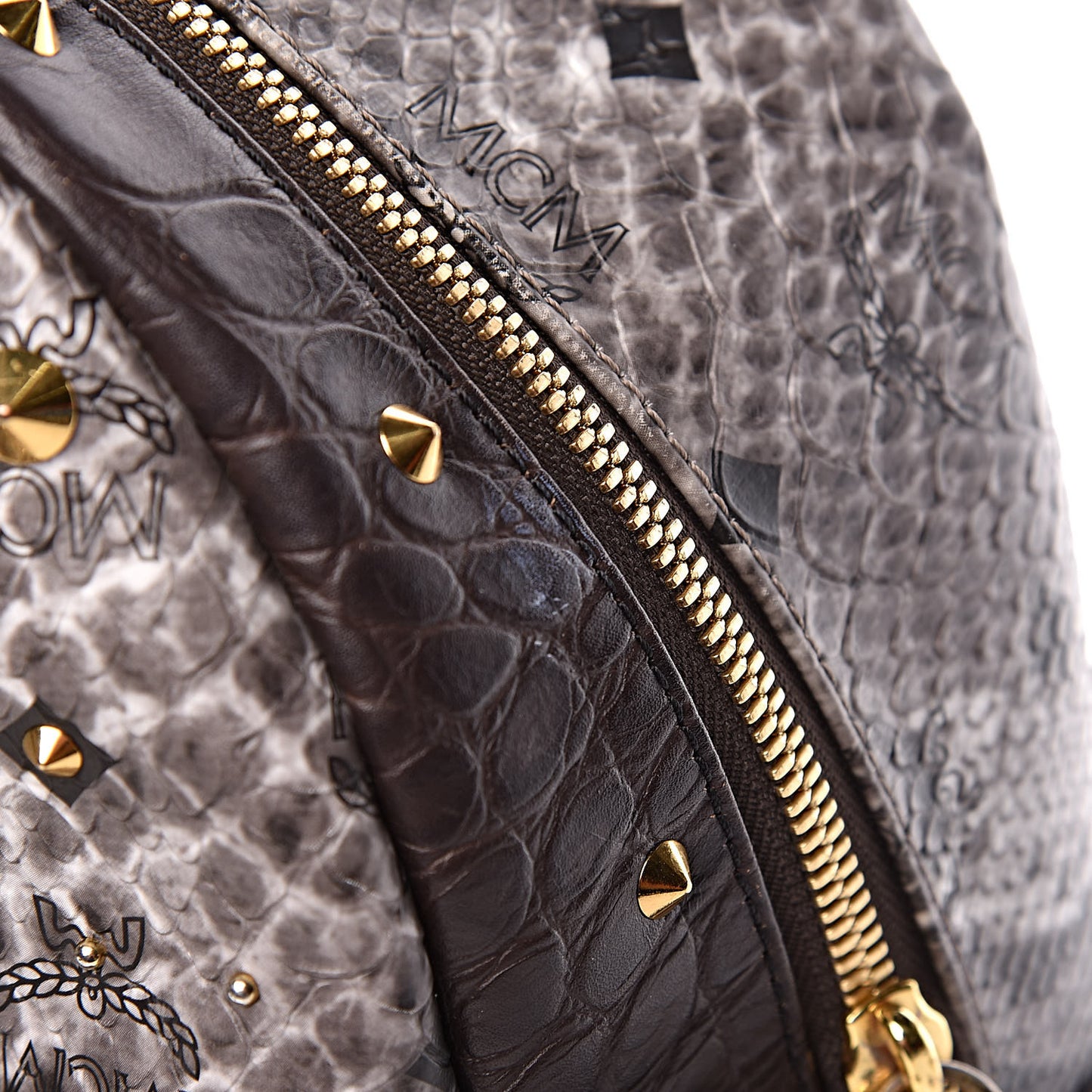 Visetos Snakeskin Printed Studded Small Stark Backpack Light Grey