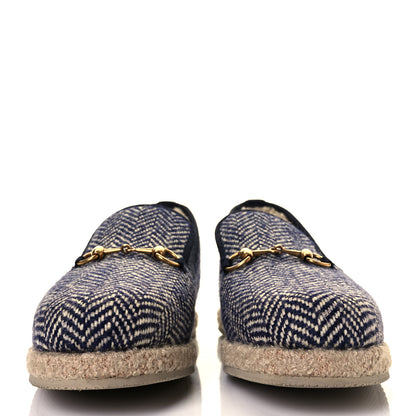 Gucci Covered Wool Herringbone Mens Fria Horsebit Loafers 8 Space Blue Oatmeal 2 of 9