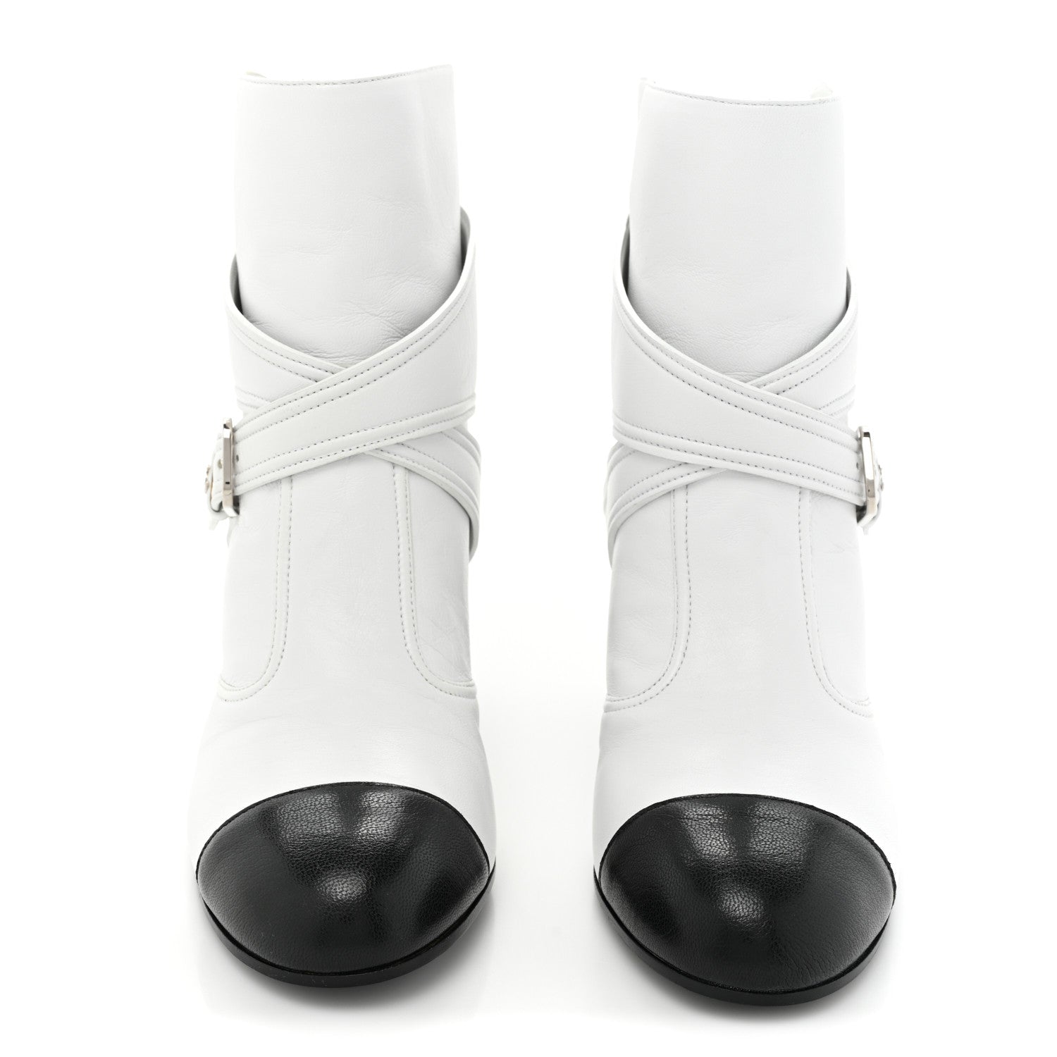 Chanel Lambskin Goatskin Cap Toe Boots 37 White Black 2 of 10
