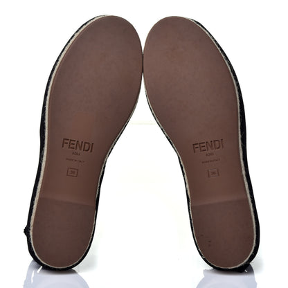 Fendi Canvas FF Embroidered Roma Ankle Wrap Flat Espadrilles 36 Black 8 of 13