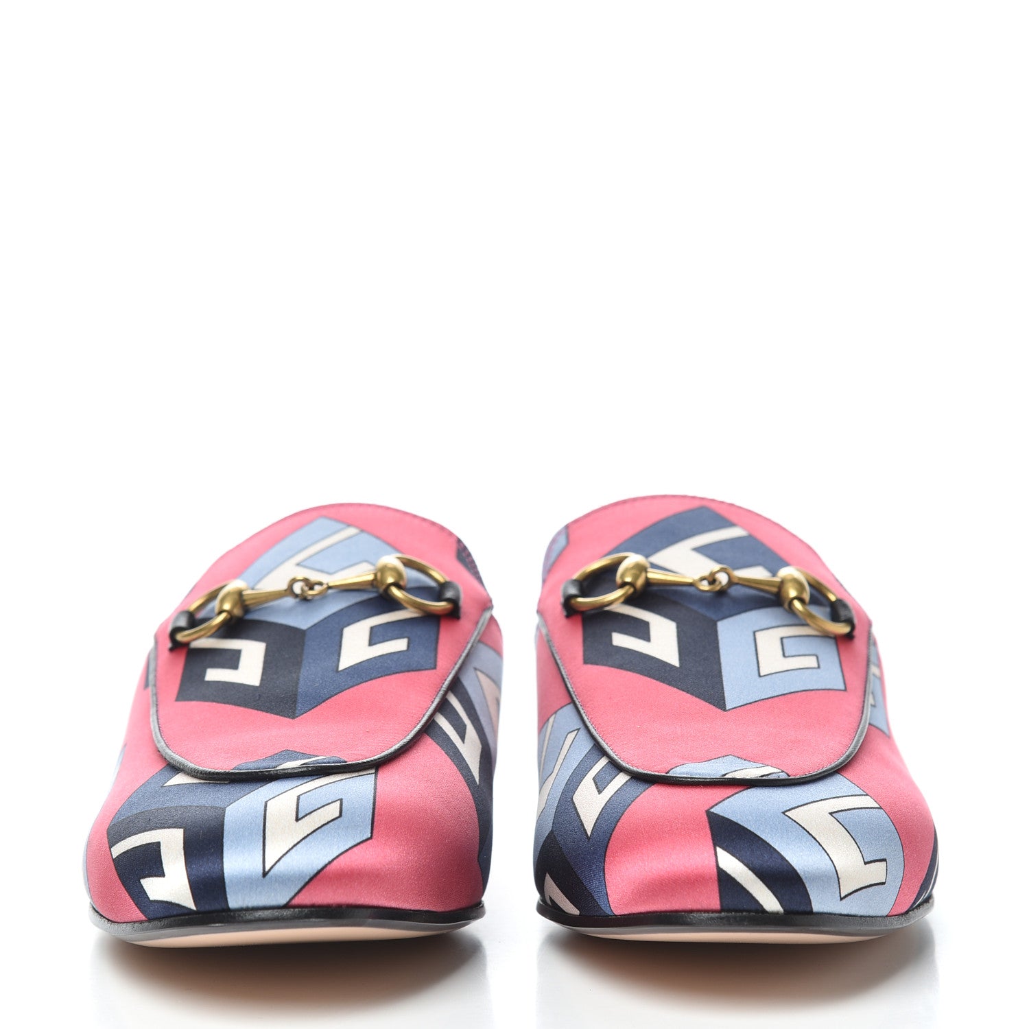 Gucci Satin GG Wallpaper Womens Princetown Slippers 37.5 Pink Flamboyant Blue Black 2 of 10