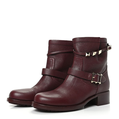 Valentino Garavani Pebbled Calfskin Rockstud Biker Boots 38 Rubin 3 of 7