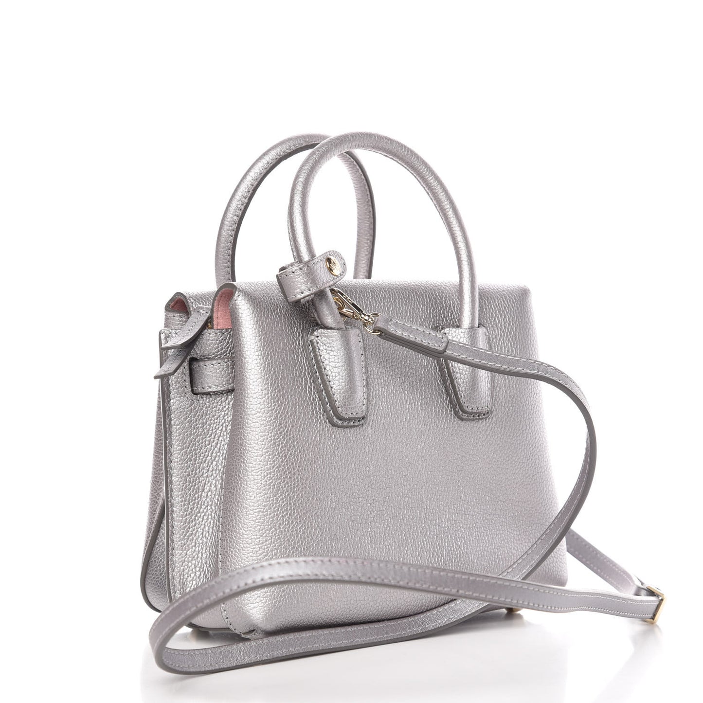 Metallic Grained Calfskin Mini Milla Tote Spike Silver