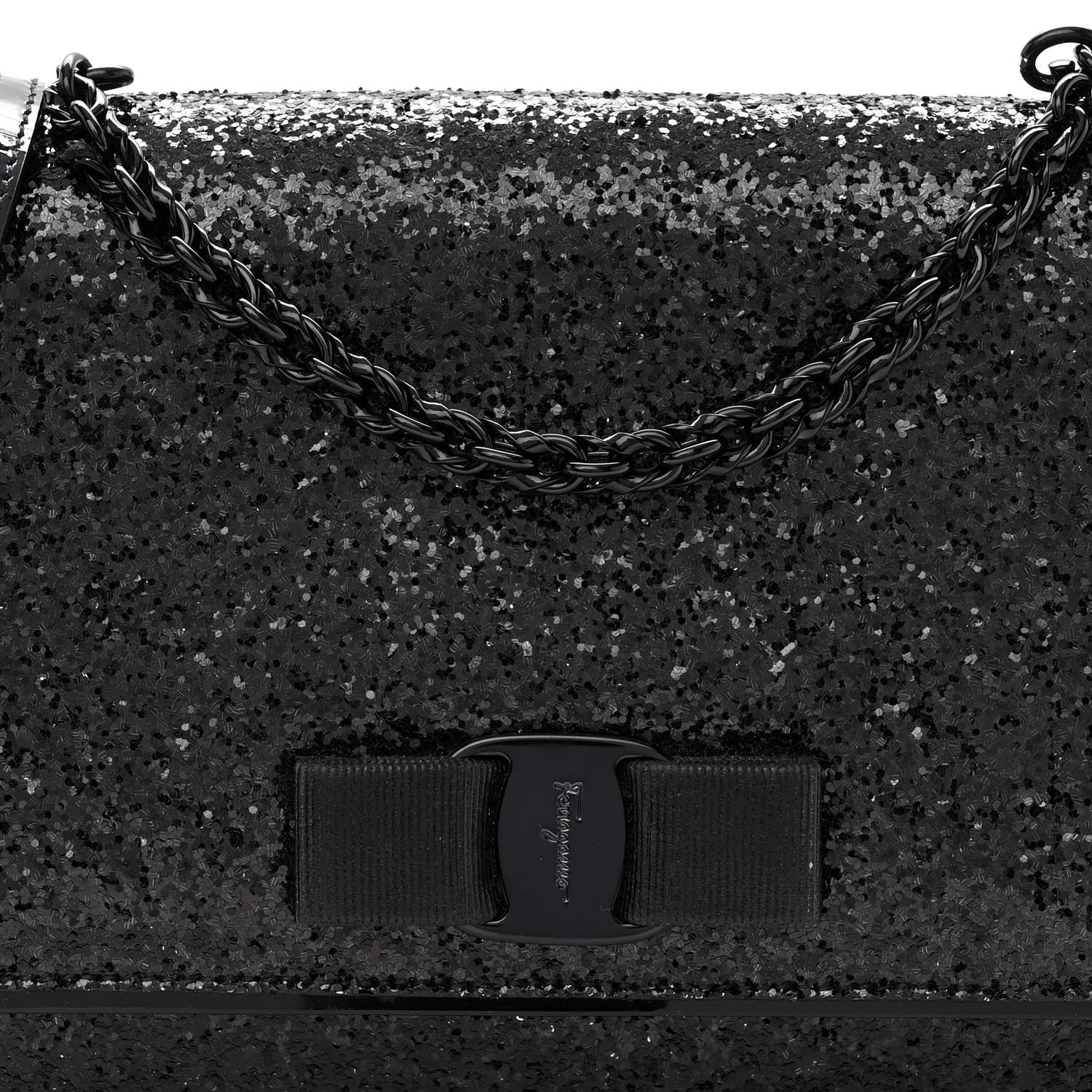Salvatore Ferragamo Calfskin Sequins Ginny Bow Crossbody Bag Black 7 of 10