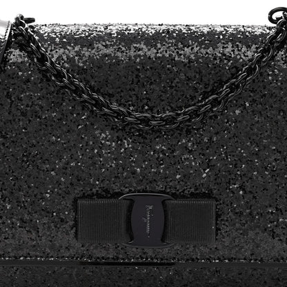 Salvatore Ferragamo Calfskin Sequins Ginny Bow Crossbody Bag Black 7 of 10