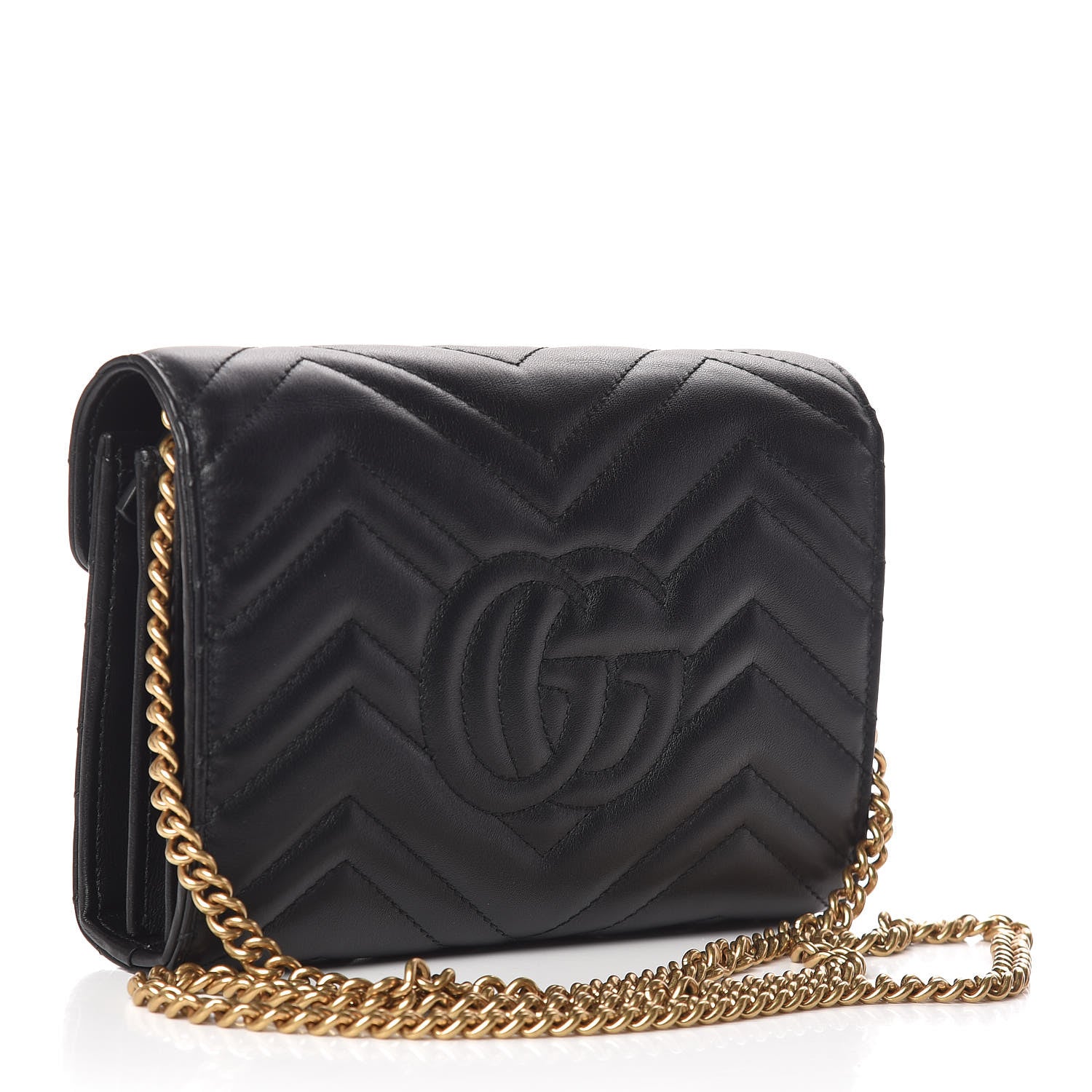 Gucci Calfskin Matelasse GG Marmont Chain Wallet Black 3 of 11