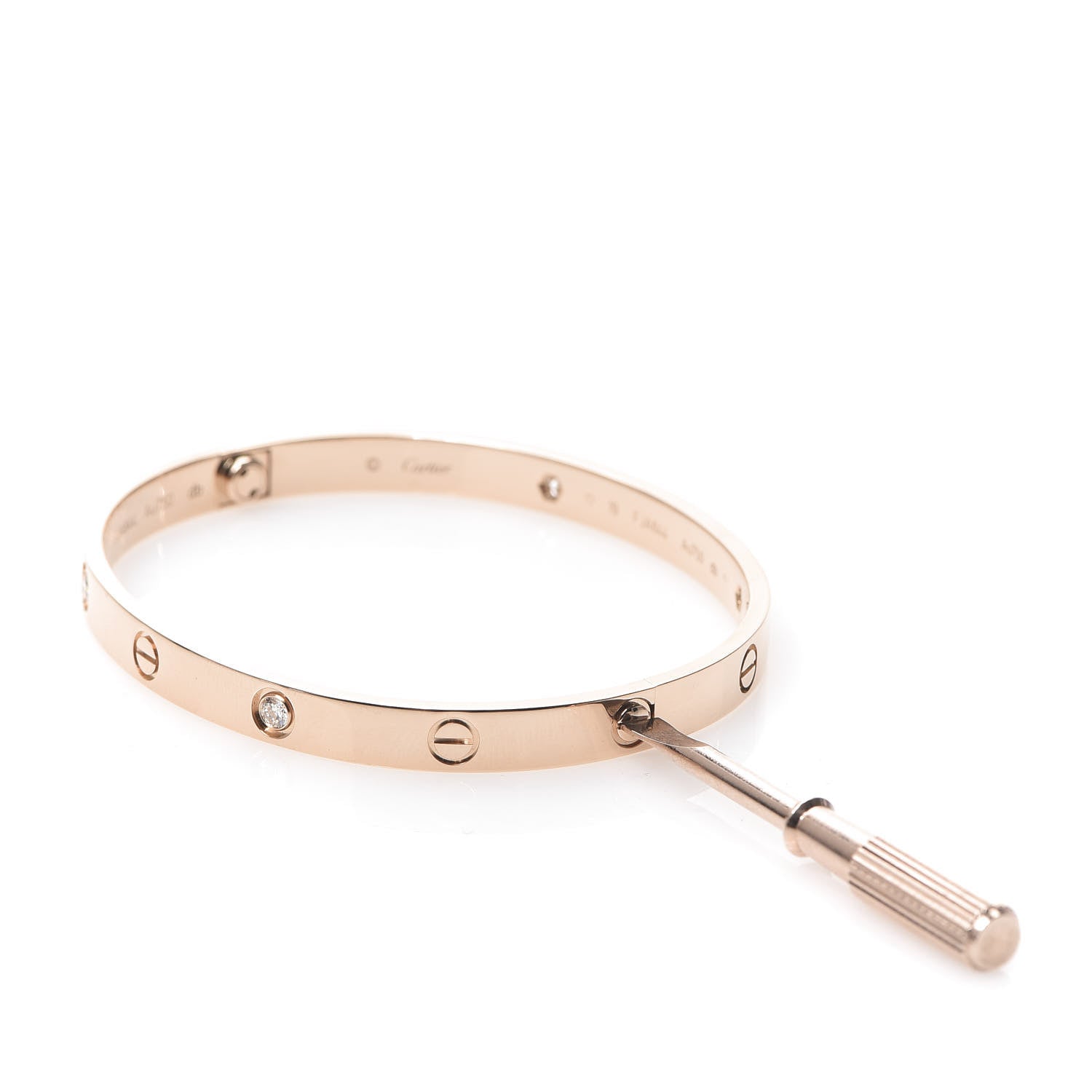 Cartier 18K Pink Gold 4 Diamond LOVE Bracelet 19 6 of 8