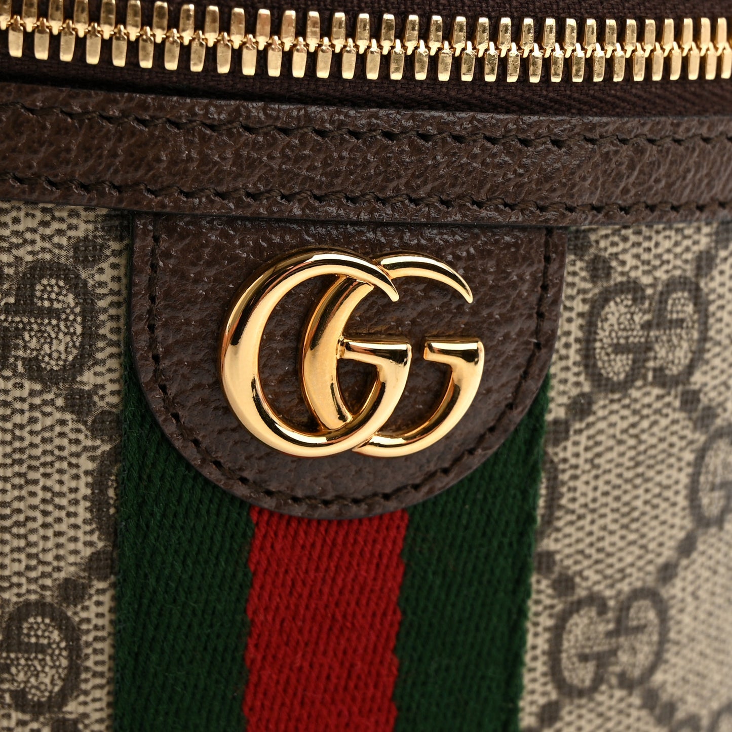 GG Supreme Monogram Textured Calfskin Web Ophidia Vanity Cosmetic Case Beige Ebony New Acero