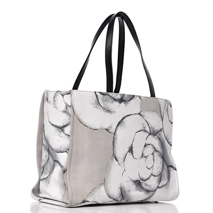 Chanel Canvas Medium Camellia Shopping Tote Grey Black 3 of 12