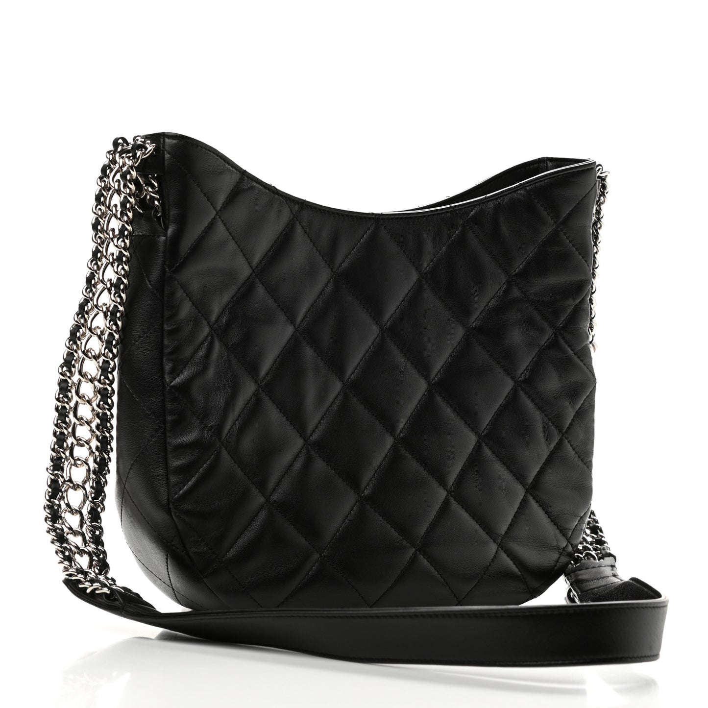 Lambskin Chain Rows Quilted Chain Hobo Black