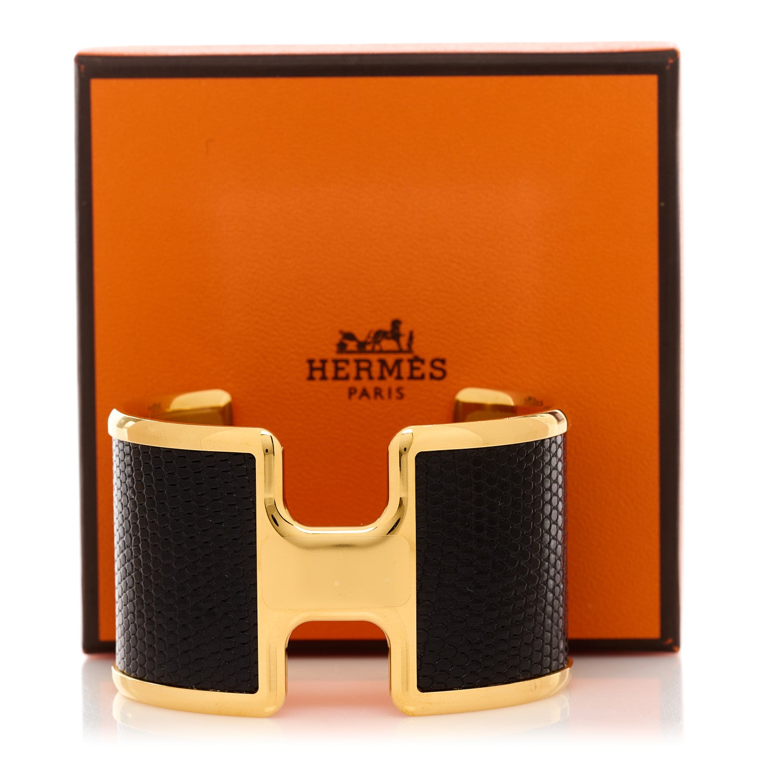 Hermes Lizard Olympe Cuff Bracelet Black 4 of 4