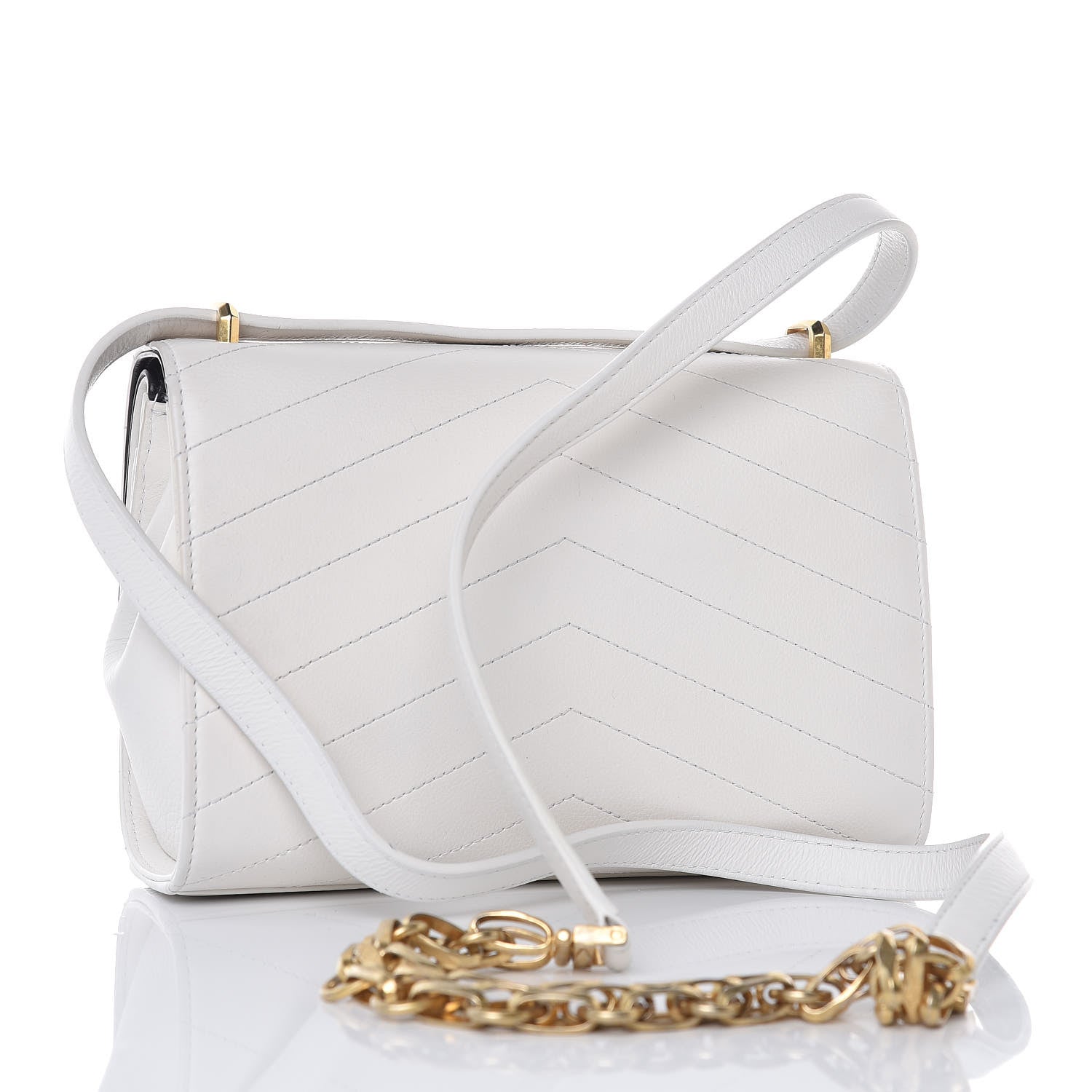 Chanel Calfskin Chevron Quilted Casual Trip Flap White 3 of 13