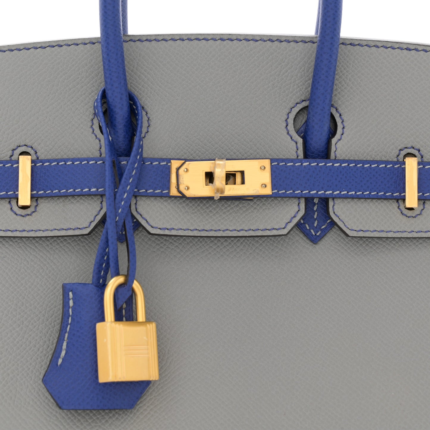 Epsom Horseshoe Birkin 25 Gris Mouette Bleu Electrique