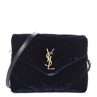 Saint Laurent Velvet Y Quilted Monogram Toy Loulou Crossbody Bag Navy 1 of 8