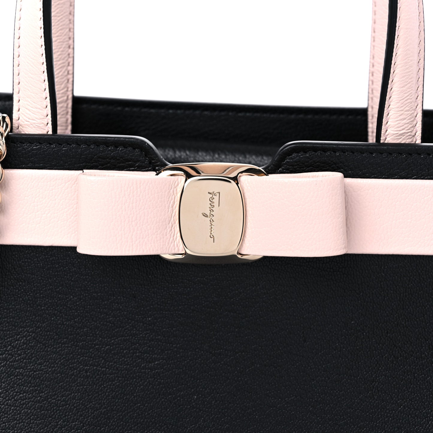 Calfskin Medium Vara Bow Top Handle Tote Black Pink