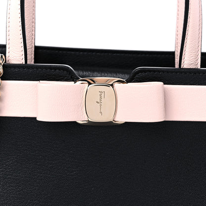 Salvatore Ferragamo Calfskin Medium Vara Bow Top Handle Tote Black Pink 13 of 13