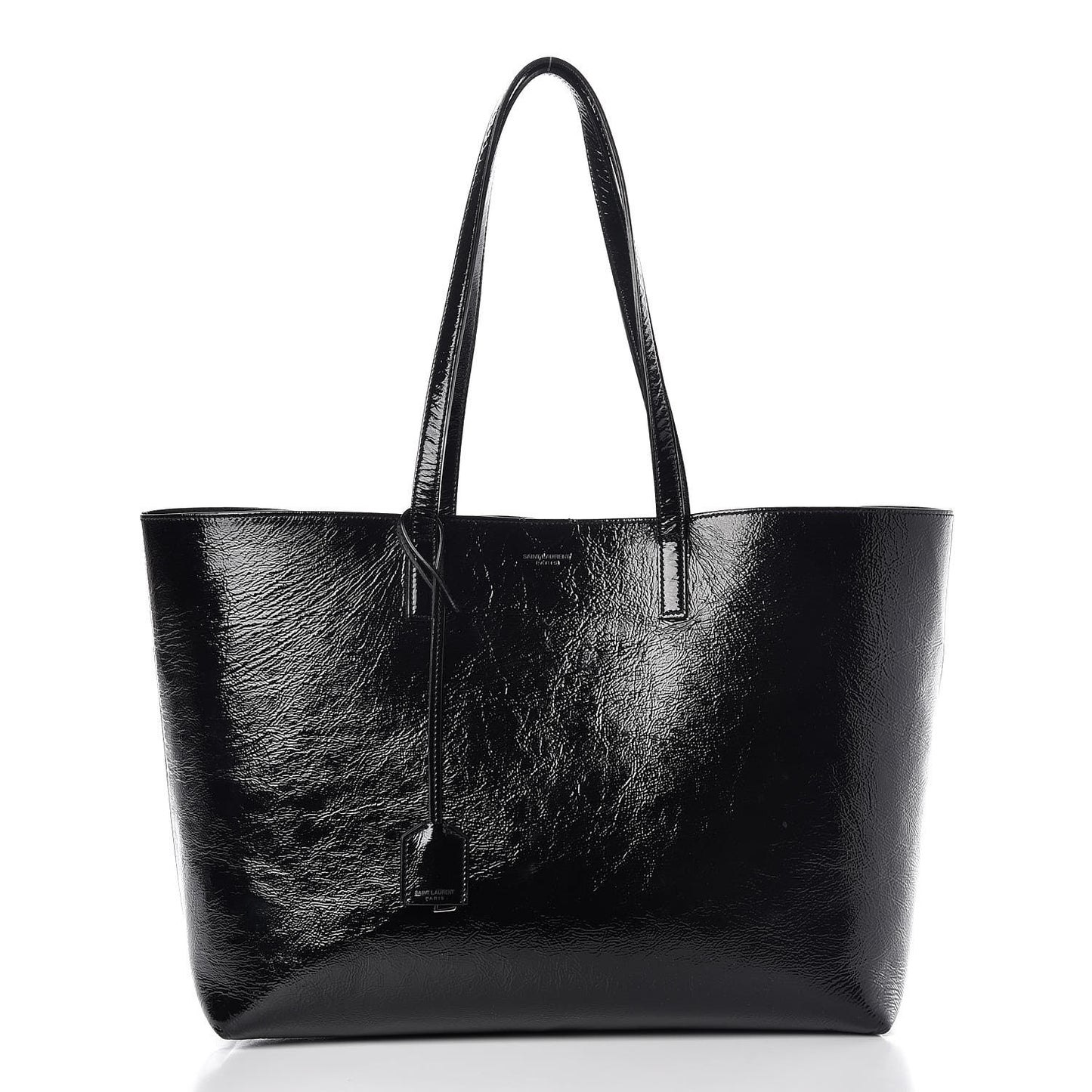 Patent Calfskin Large Shopping Tote Black