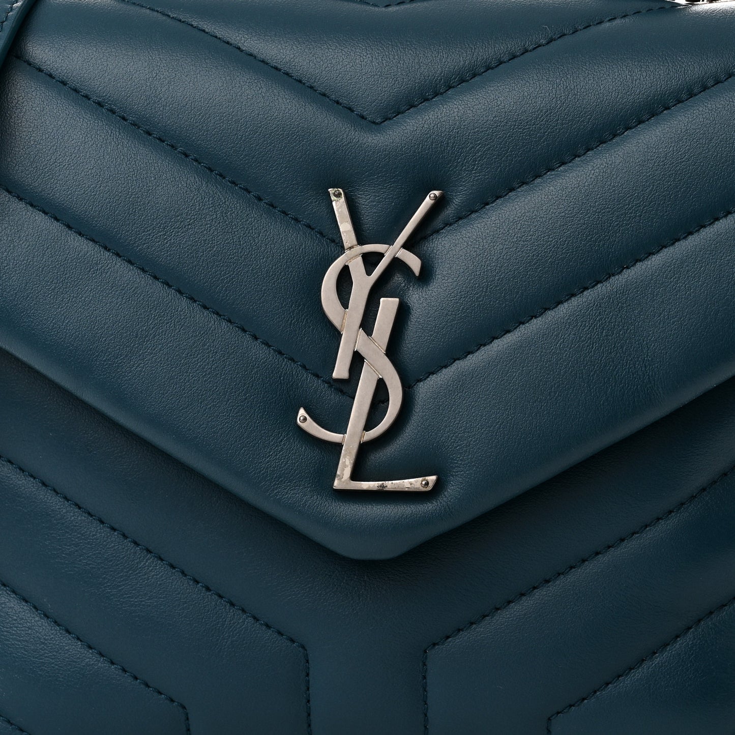 SAINT LAURENT Calfskin Y Quilted Monogram Small Loulou Chain Satchel Green