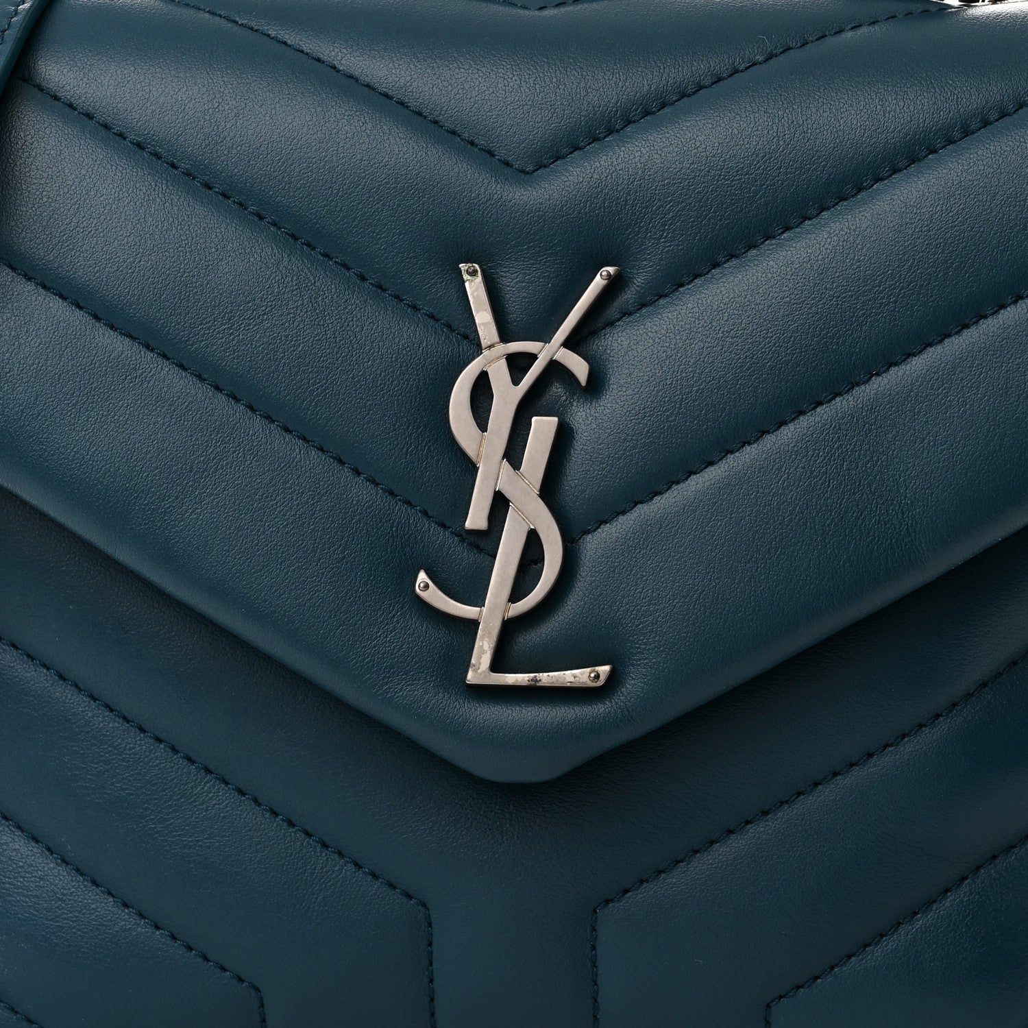Saint Laurent SAINT LAURENT Calfskin Y Quilted Monogram Small Loulou Chain Satchel Green 9 of 14