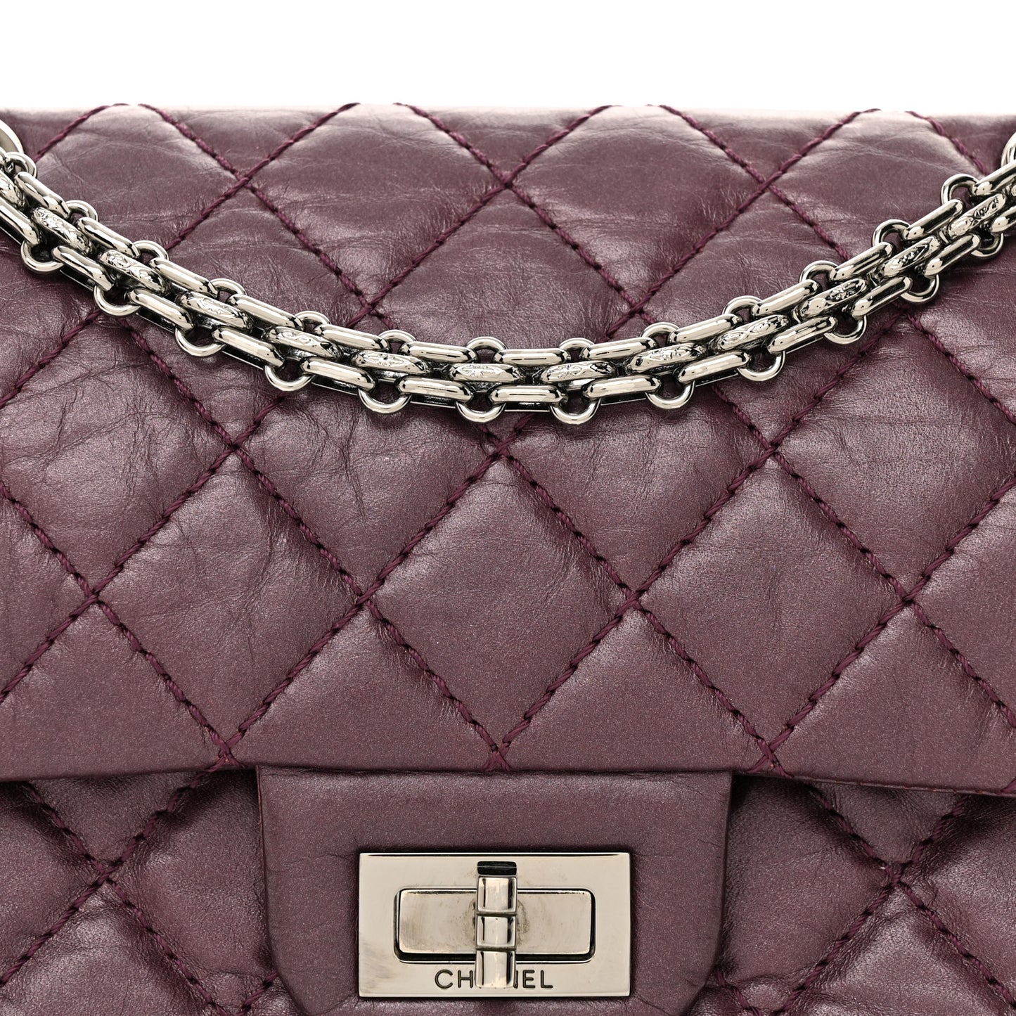 Metallic Calfskin Quilted 2.55 Reissue 224 Flap Purple