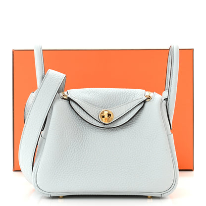 Hermes Taurillon Clemence Mini Lindy 20 Bleu Pale 11 of 11
