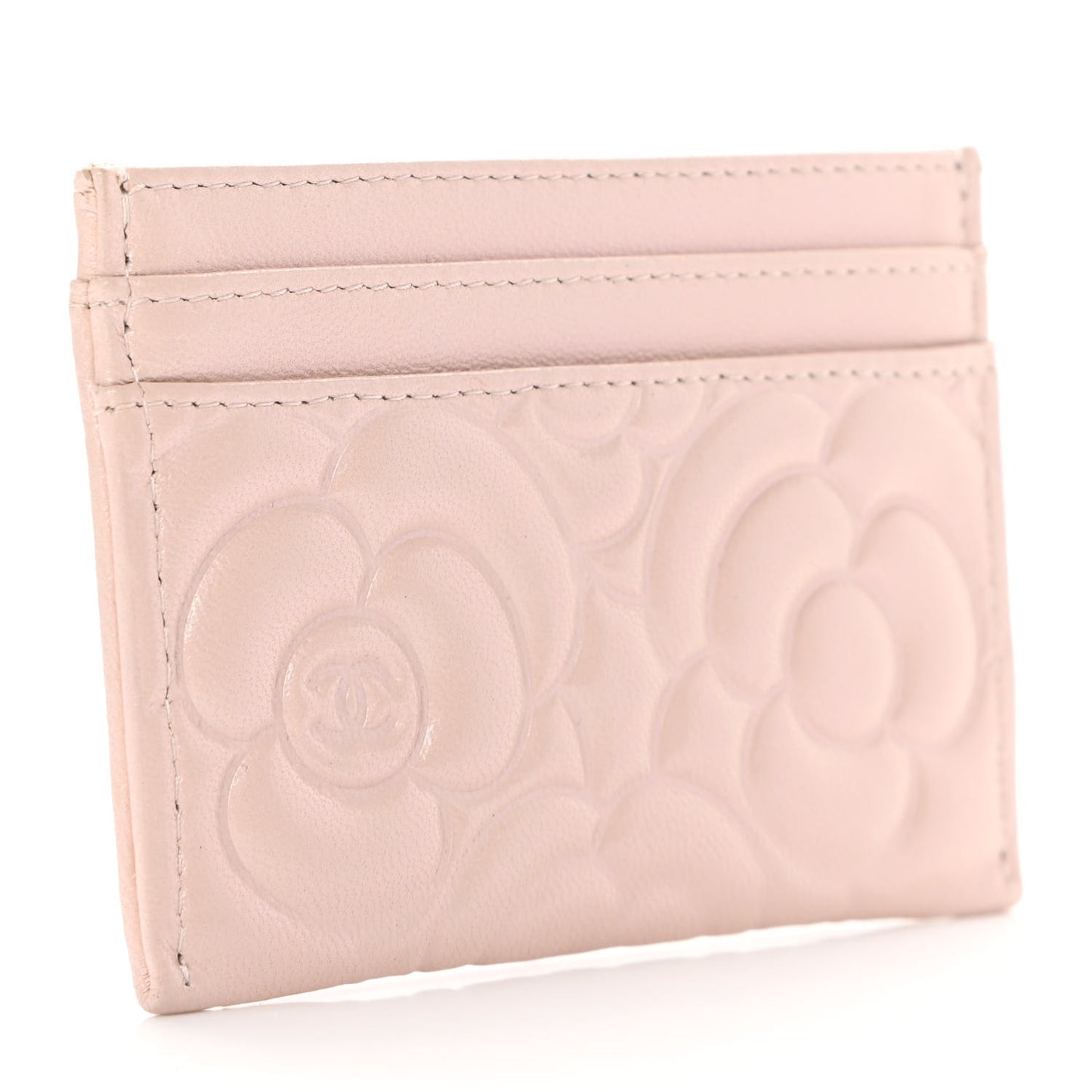 Goatskin Camellia Embossed Card Holder Light Pink