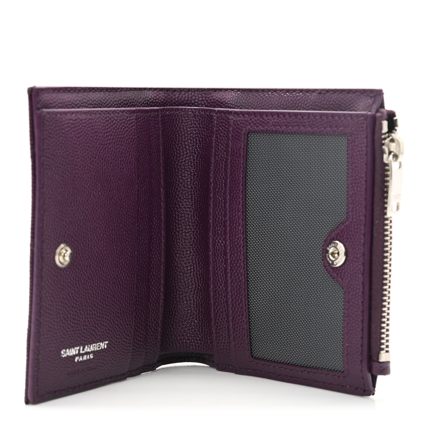 Saint Laurent Grain De Poudre Matelasse Chevron Monogram Zipped Card Case Lilac 5 of 6