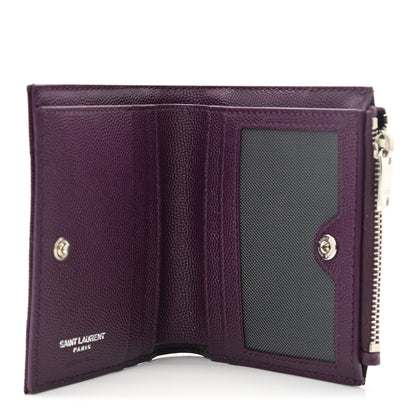 Saint Laurent Grain De Poudre Matelasse Chevron Monogram Zipped Card Case Lilac 5 of 6