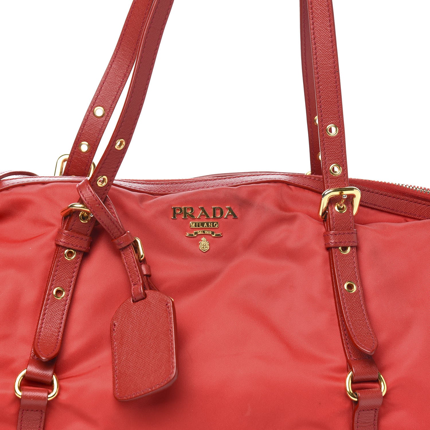 Prada Tessuto Nylon Saffiano Tote Rosso 9 of 9