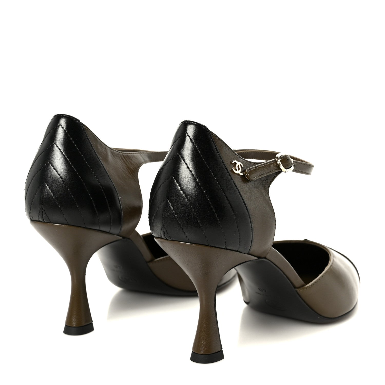 Chanel Lambskin Mary Jane Pumps 40 Dark Khaki Black 5 of 10