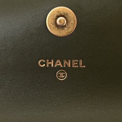 Chanel Lambskin Quilted Chain Top Handle Clutch With Chain Khaki 6 of 12