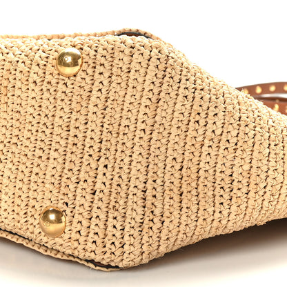 Valentino Garavani Raffia Calfskin Rockstud Tote Naturale Saddle Brown 8 of 8