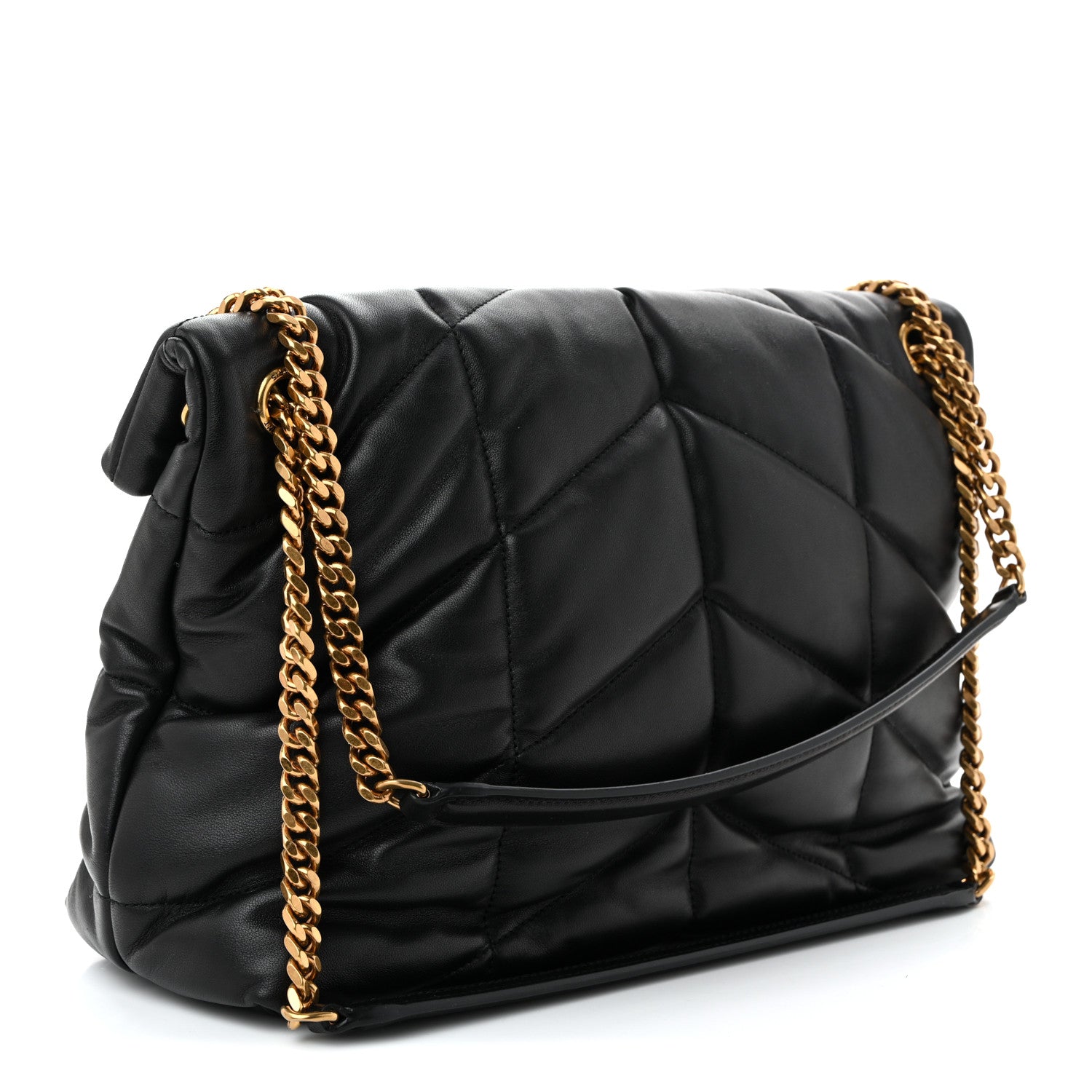 Saint Laurent Lambskin Quilted Medium Loulou Puffer Monogram Chain Satchel Black 3 of 10