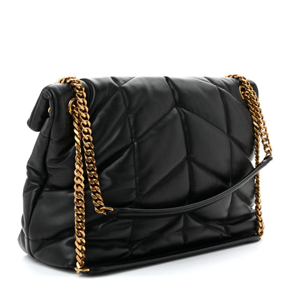 Saint Laurent Lambskin Quilted Medium Loulou Puffer Monogram Chain Satchel Black 3 of 10