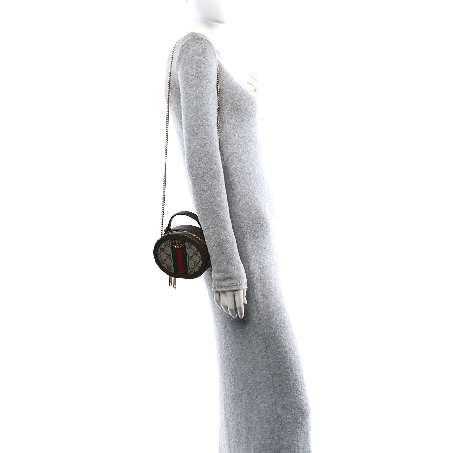 GG Supreme Monogram Top Handle Web Mini Ophidia Round Shoulder Bag Brown