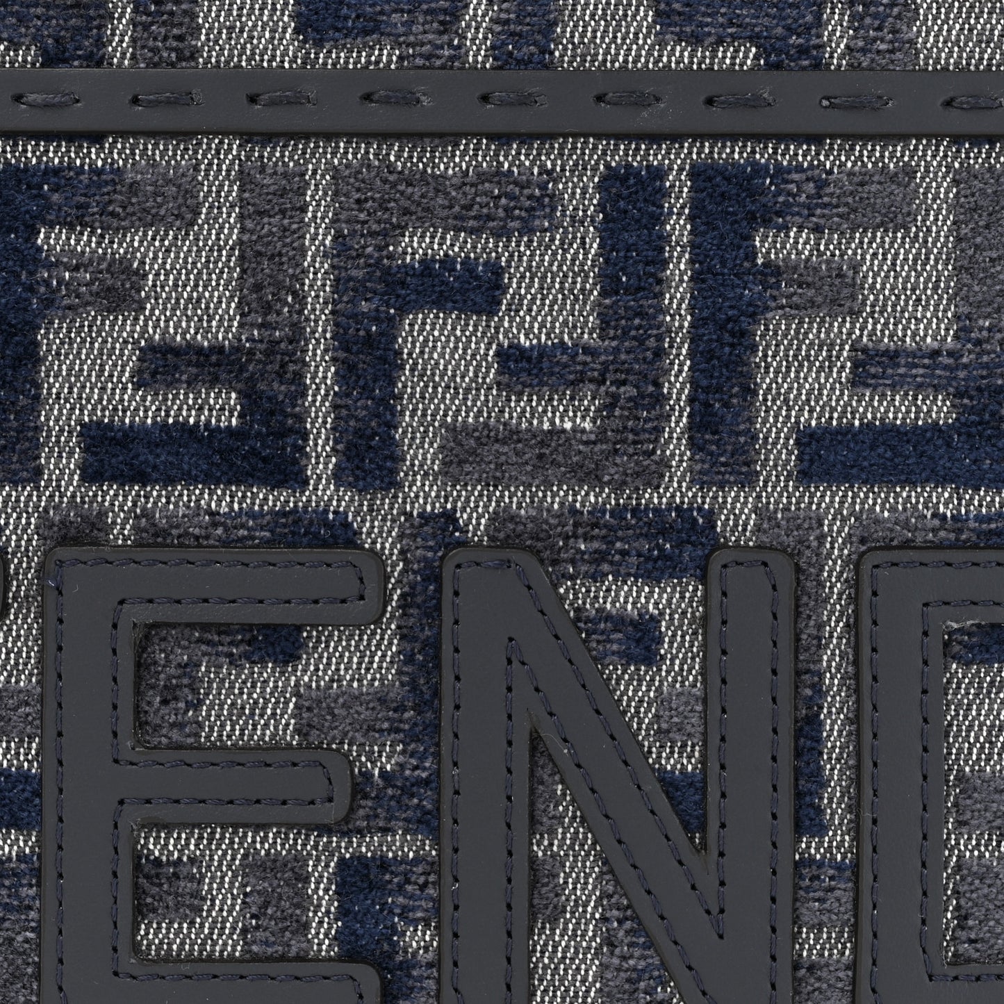 Chenille Vitello Grace FF Embroidered Small Fendi Sunshine Shopper Tote Dark Blue Grey