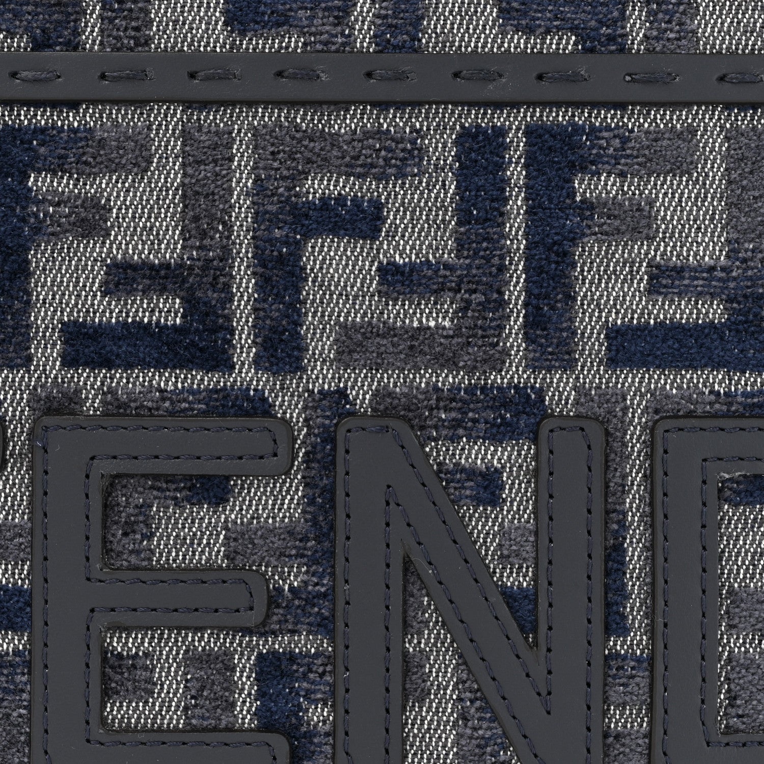 Fendi Chenille Vitello Grace FF Embroidered Small Fendi Sunshine Shopper Tote Dark Blue Grey 8 of 10