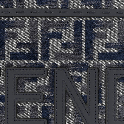Fendi Chenille Vitello Grace FF Embroidered Small Fendi Sunshine Shopper Tote Dark Blue Grey 8 of 10