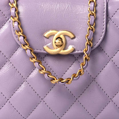 Chanel Shiny Aged Calfskin Quilted Nano Kelly Shopper Lilac 8 of 11