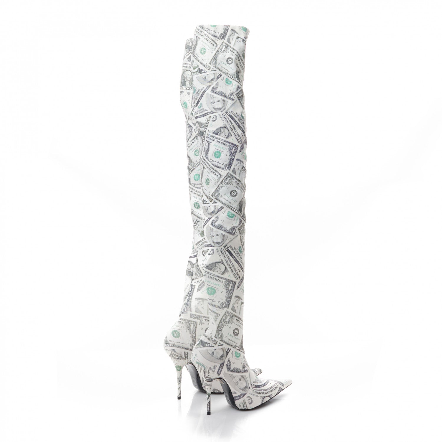 Balenciaga Spandex Dollars Print Pointed Toe Knife Thigh High Boots 36.5 Green 4 of 7