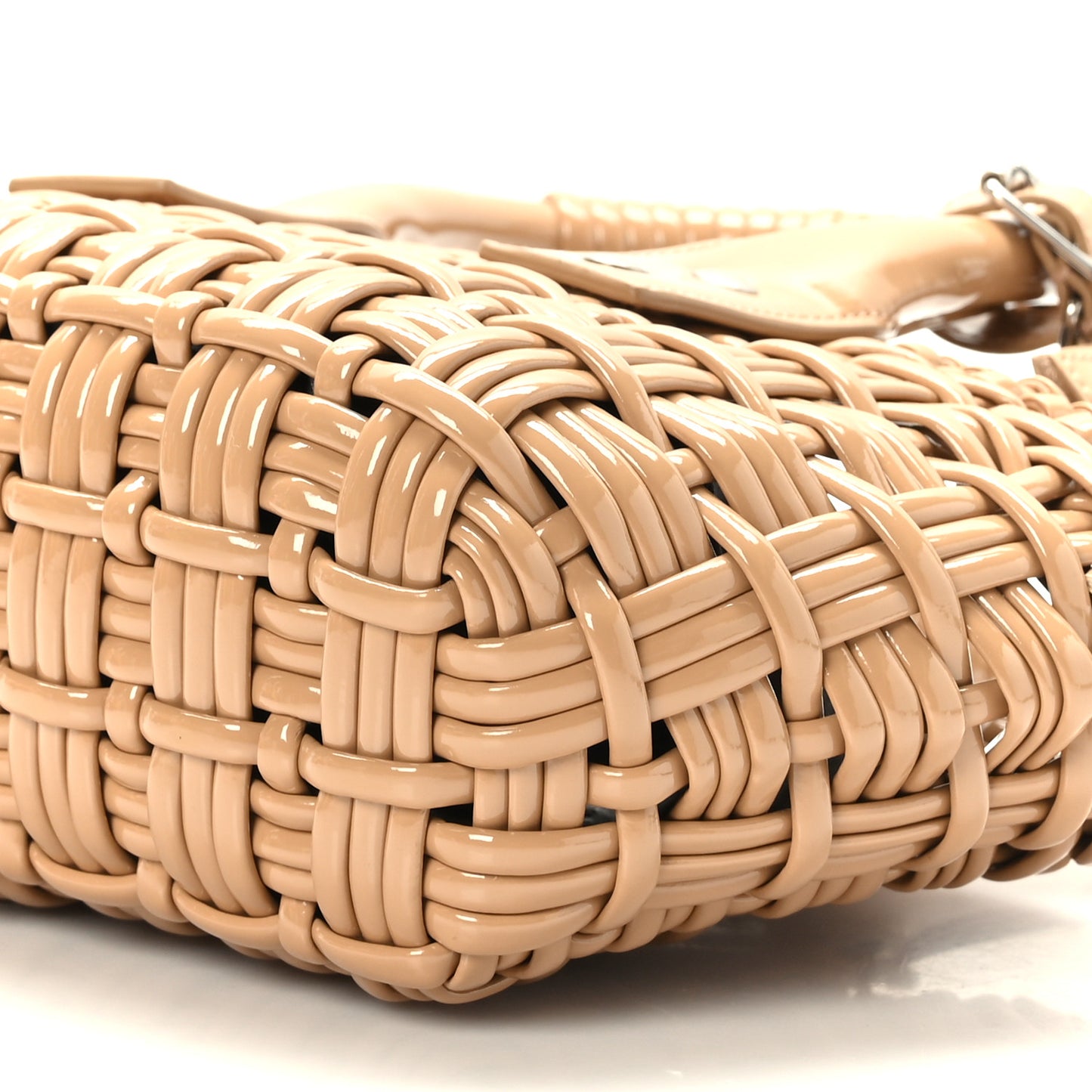 Faux Calfskin Braided Varnished XXS Bistro Basket Beige