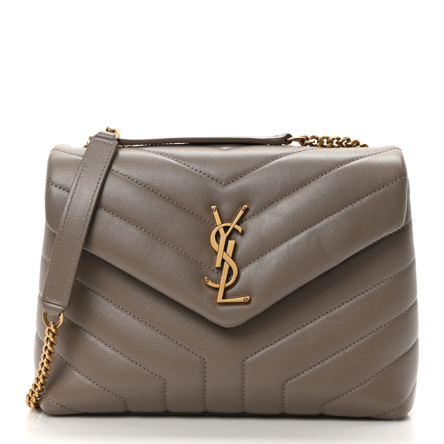 Saint Laurent Calfskin Y Quilted Monogram Small Loulou Chain Satchel Greyish Brown 1 of 10
