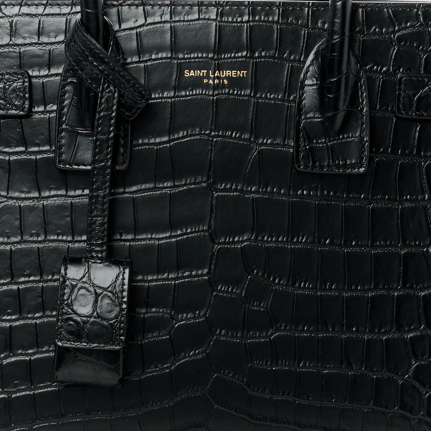 Calfskin Crocodile Embossed Baby Sac De Jour Black