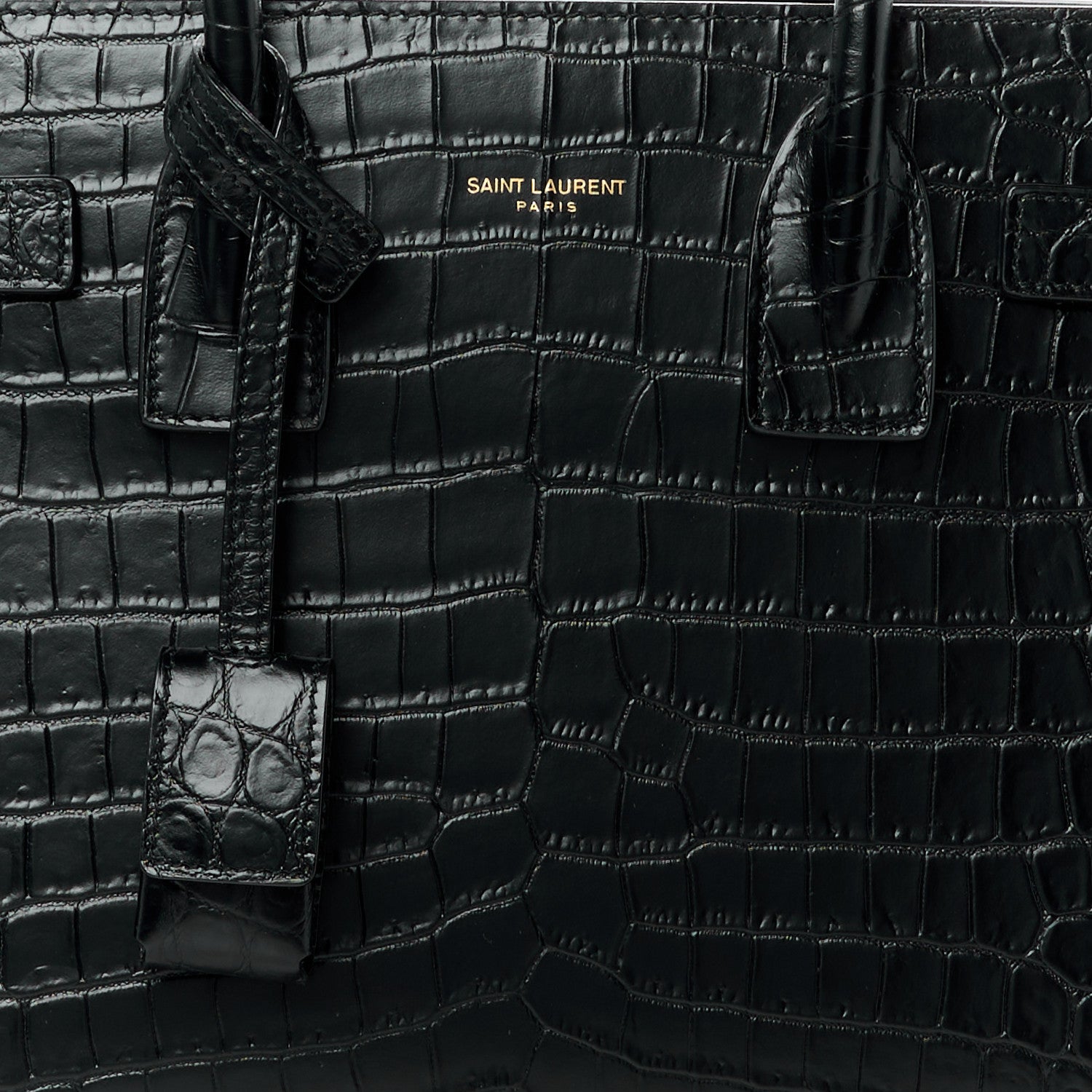 Saint Laurent Calfskin Crocodile Embossed Baby Sac De Jour Black 9 of 12
